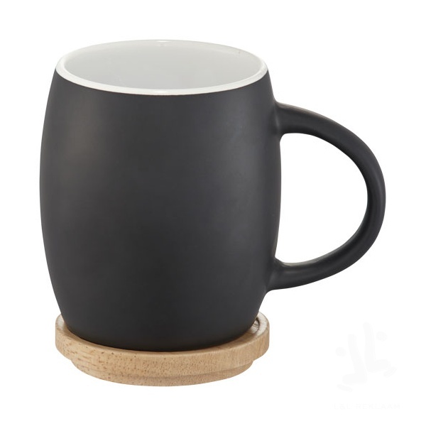 Hearth 400 ml ceramic mug with wooden coaster