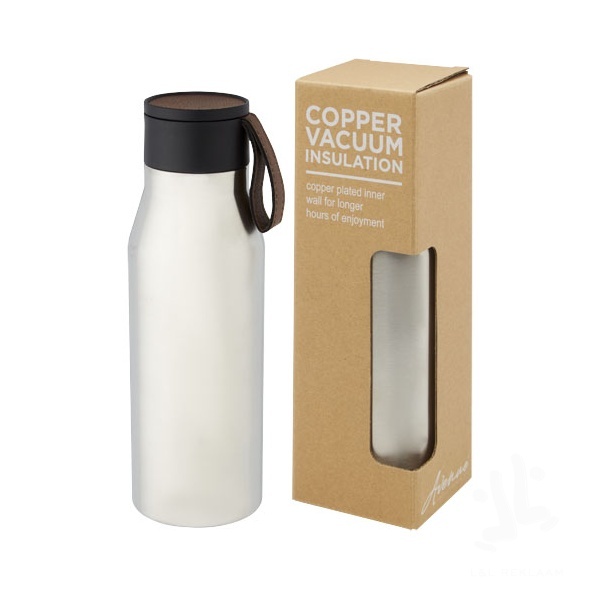 Ljungan 500 ml copper vacuum insulated stainless steel bottle with PU leather strap and lid