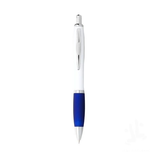Nash ballpoint pen with white barrel and coloured grip