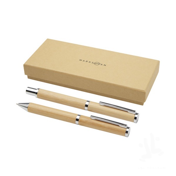 Apolys bamboo ballpoint and rollerball pen gift set