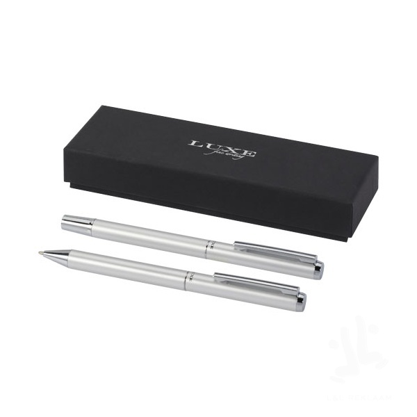 Lucetto recycled aluminium ballpoint and rollerball pen gift set