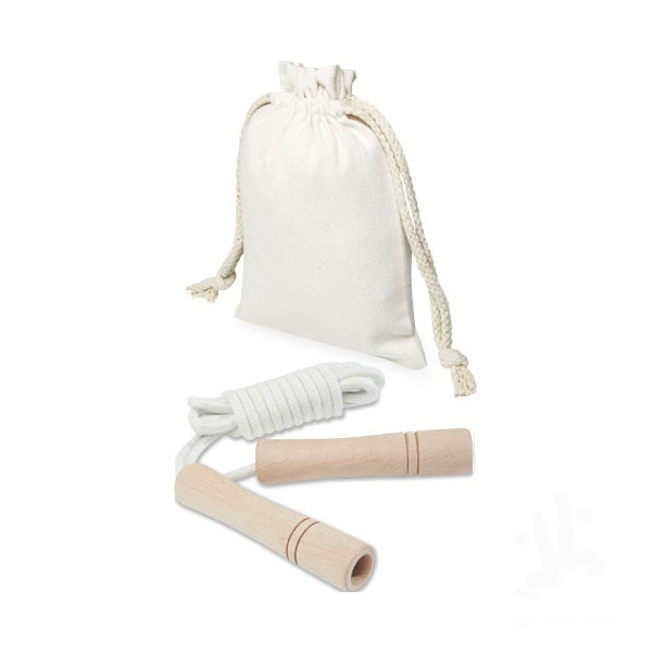 Denise wooden skipping rope in cotton pouch