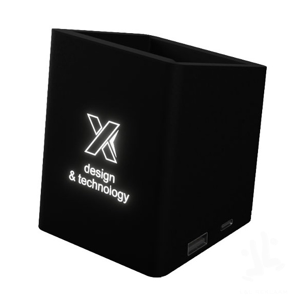 SCX.design O11 antibacterial light-up logo pencil holder with dual USB output