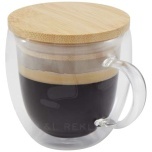 Lenora 250 ml:n kaksiseinäinen lasikuppi bambukannella