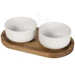 Noa wooden tray and ceramic serving bowls set