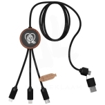 SCX.design C37 5-in-1 rPET light-up logo charging cable with round wooden casing